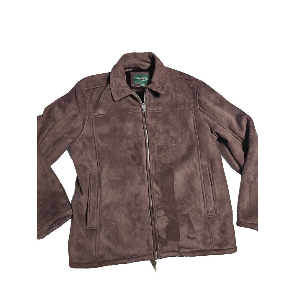 Vintage Chocolate Brown David Taylor Jacket Mens L Faux Suede Fur Lined Zip